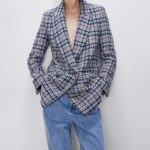 Zara Plaid Double Breasted Blazer (S)